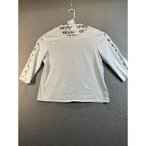 Talbots Women  100% Cotton White Pullover Crochet Peepe‎ Holes on Sleeves XL